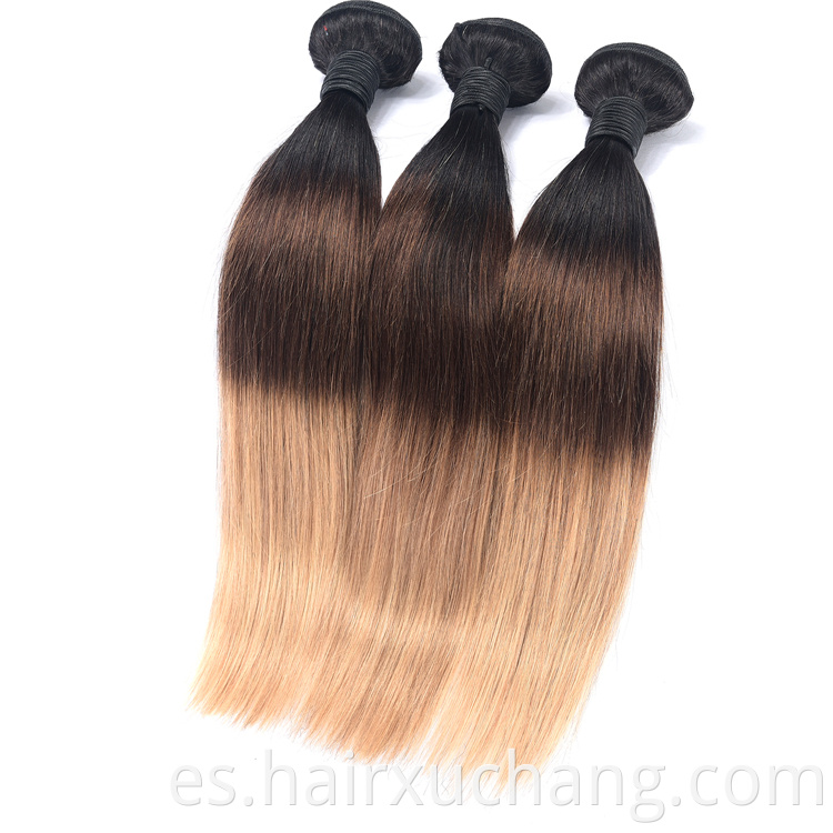 Cabello humano dubai mercado al por mayor de tres tonos ombre 1b/4/27# templo indio cabello rubio cabello corporal bundles